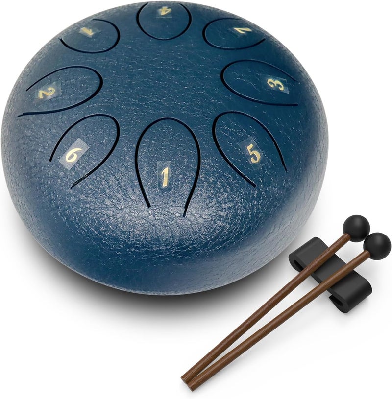 Regis Steel Tongue Drum 6 Inch 8 Notes, Rain Drum Style Calming Percussion Instrument for Relaxation & Meditation, Musical Gift for Adults & Beginners(Navy) - Image 1